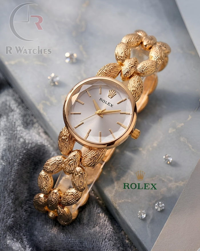 (OS) Rolex Girls Diamond Cutt Gold Grey Dial
