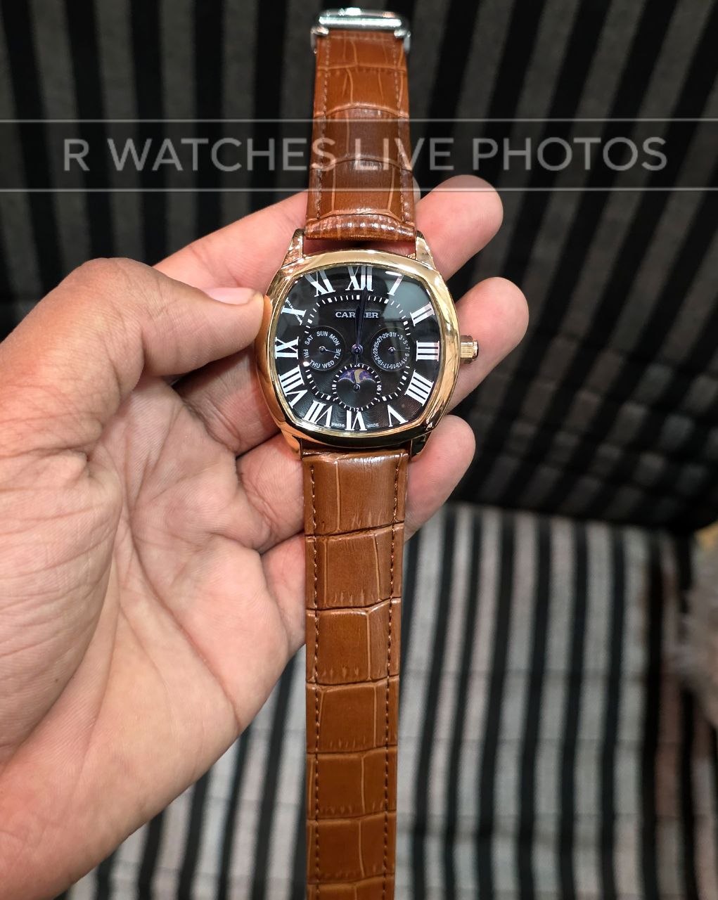 (OS)⭐ Cartier Leather Sun moon Edition Black Roman Dial