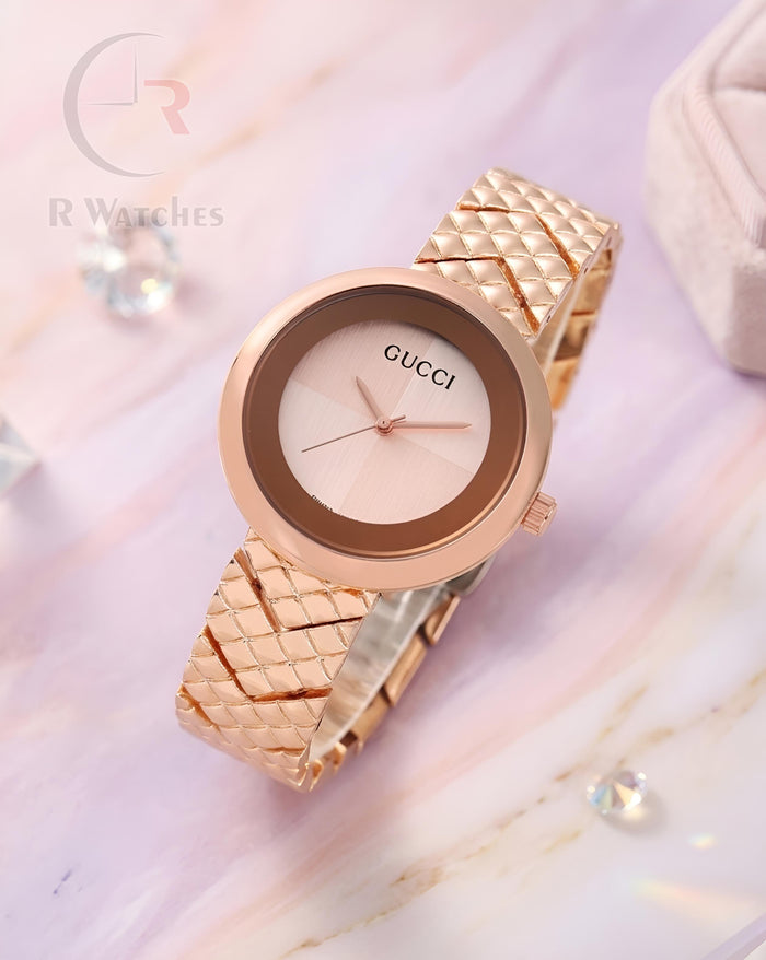 (SS) Gucci Girls Rose Gold Brown Dial