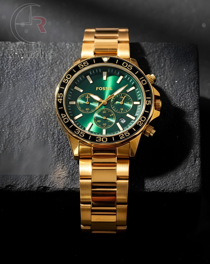 (OS2)⭐ Fossil new Premium chrono gold green
