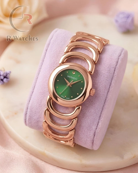 (OS) Movado Girls Rose Gold Green