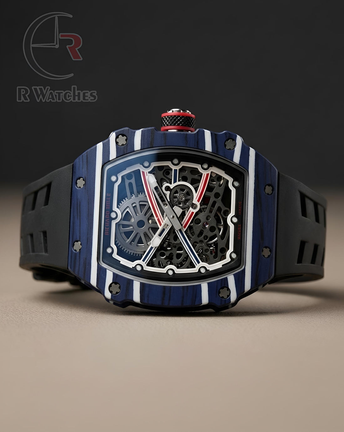 (OS)⭐ RM Silicon Black Nevy Blue White Dial