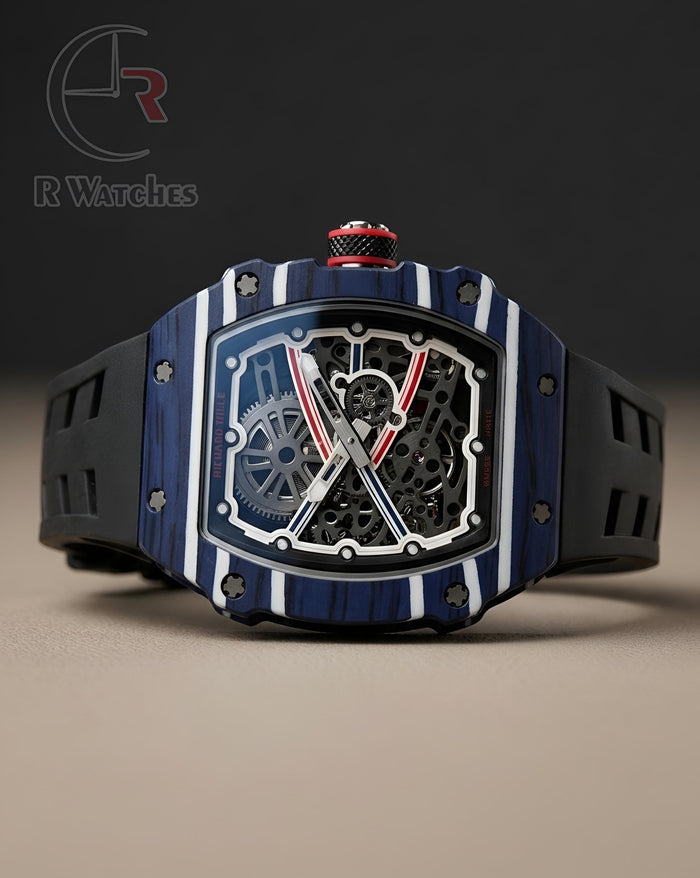 (OS)⭐ RM Silicon Black Nevy Blue White Dial