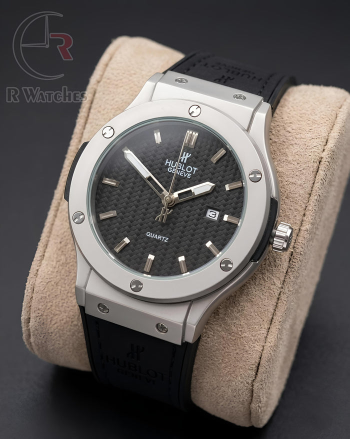 (OS2) Hublot Leather Silver Black