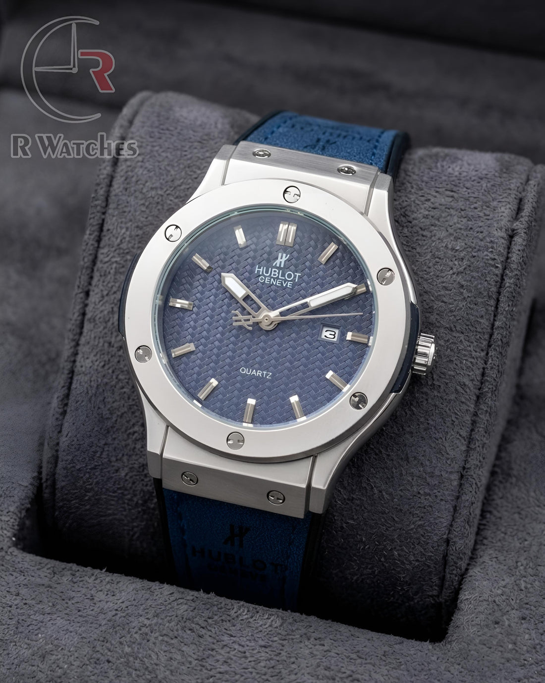 (OS) Hublot Leather Silver Blue