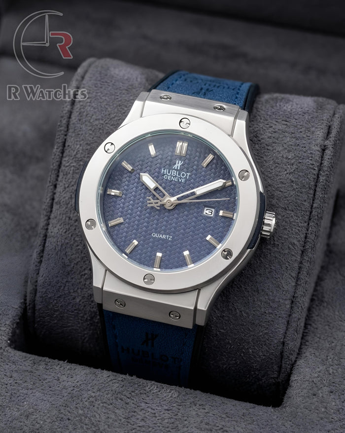 (OS) Hublot Leather Silver Blue