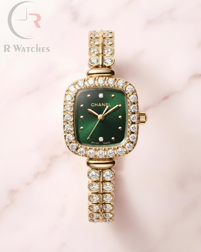 (OS) Chanel Girls Diamond Gold Green