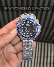 (OS2)⭐ Omega automatic silver Black blue ring