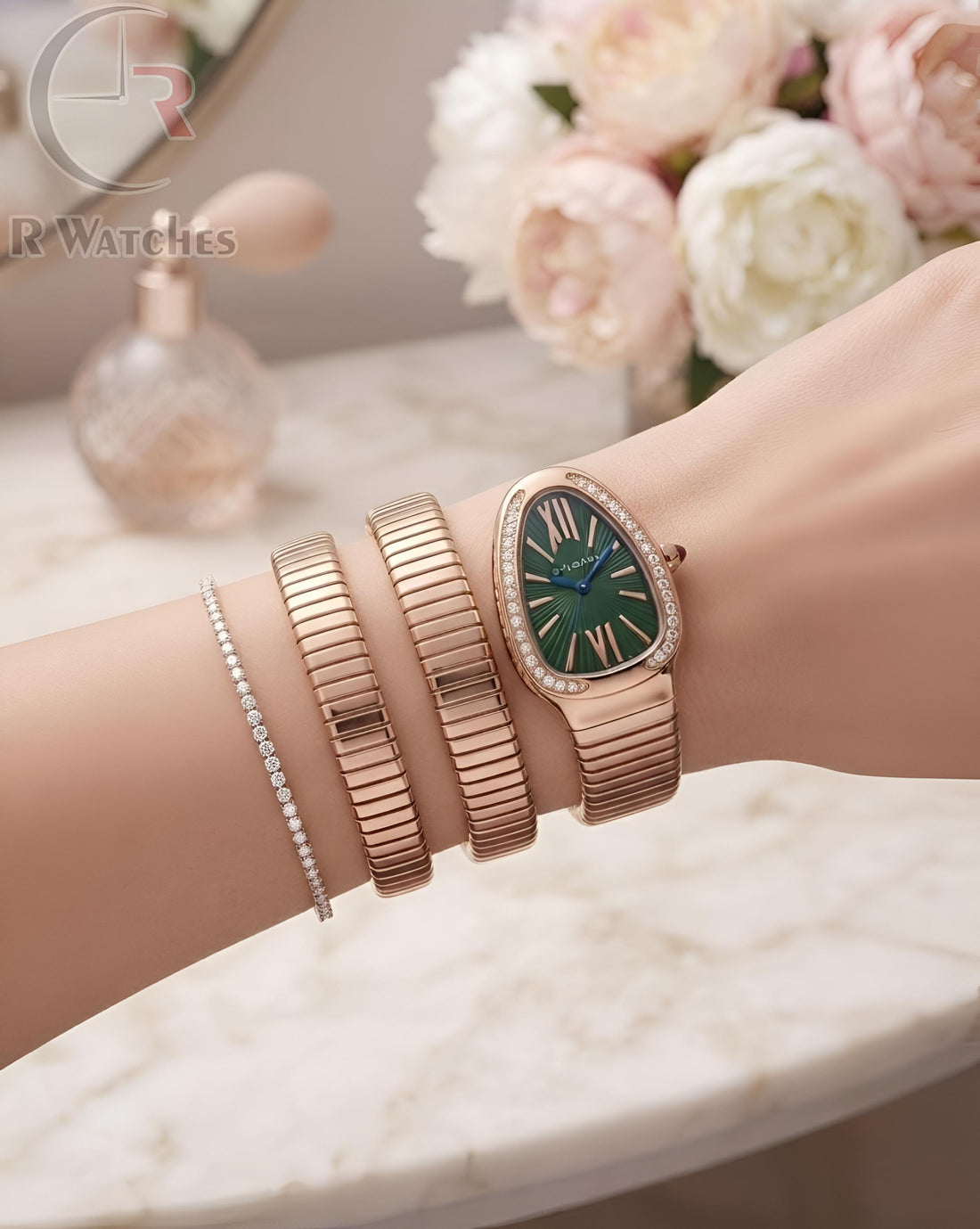 (SS) Bvlgari Snake Girls Diamond Rose Gold Green
