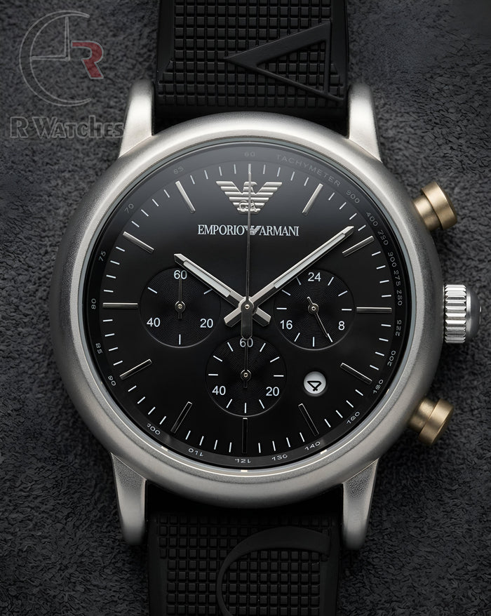 (OS3) Armani Silicon Silver Black Dial