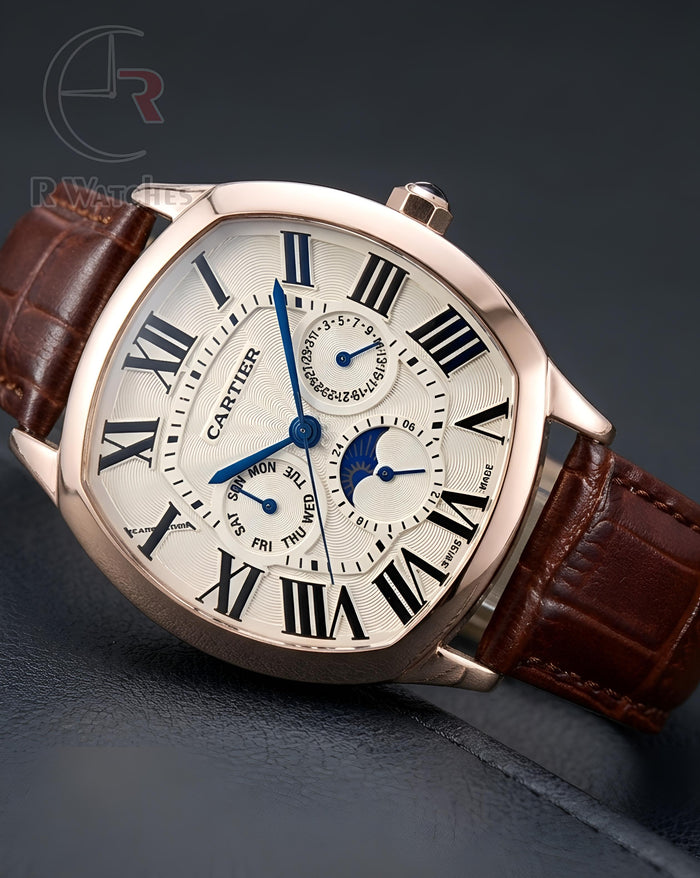 (OS3)⭐ Cartier Leather Sun moon Edition White Roman Dial