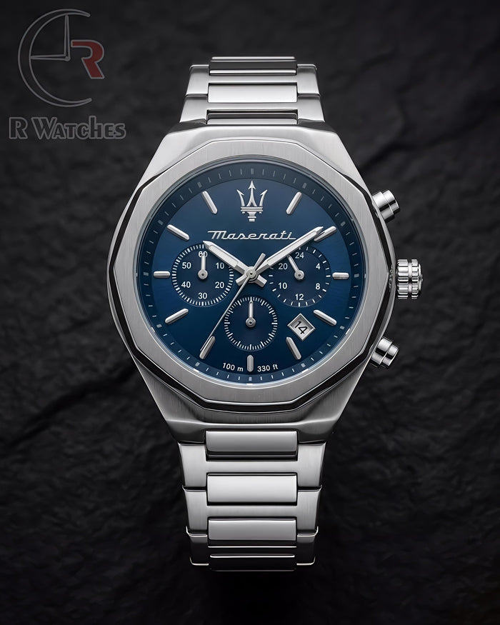 (OS)⭐ Maserati Silver Nevy Blue Dial