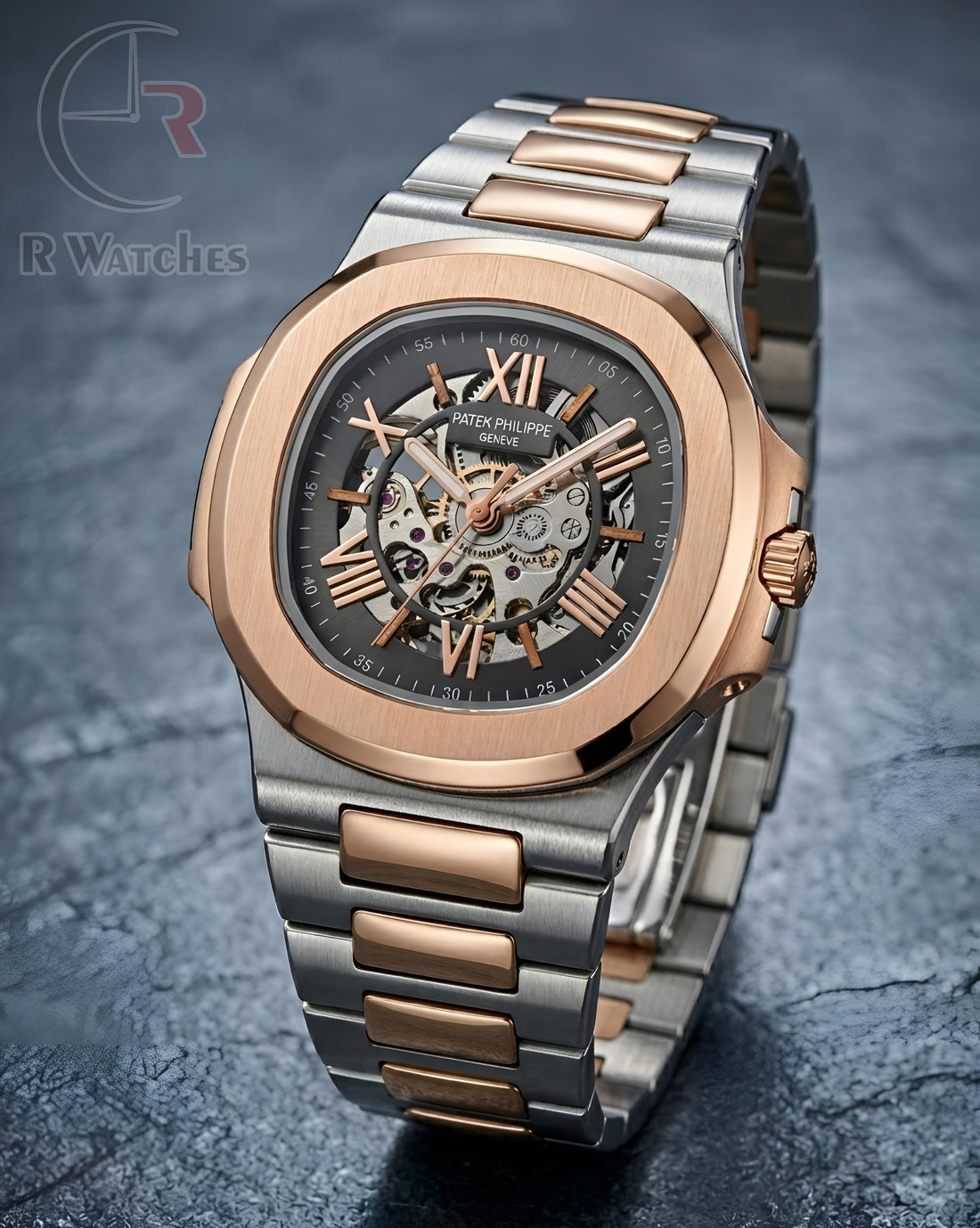 (OS2) Patek Philippe Automatic Rose Gold Black Roman Dial