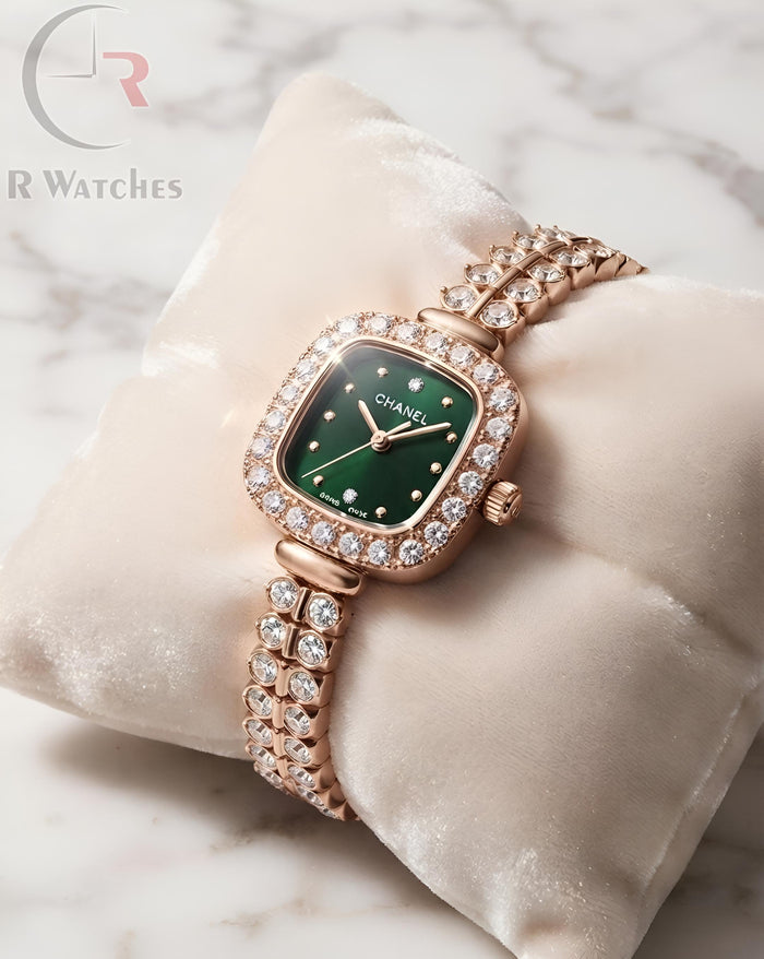 (OS) Chanel Girls Diamond Rose Gold Green
