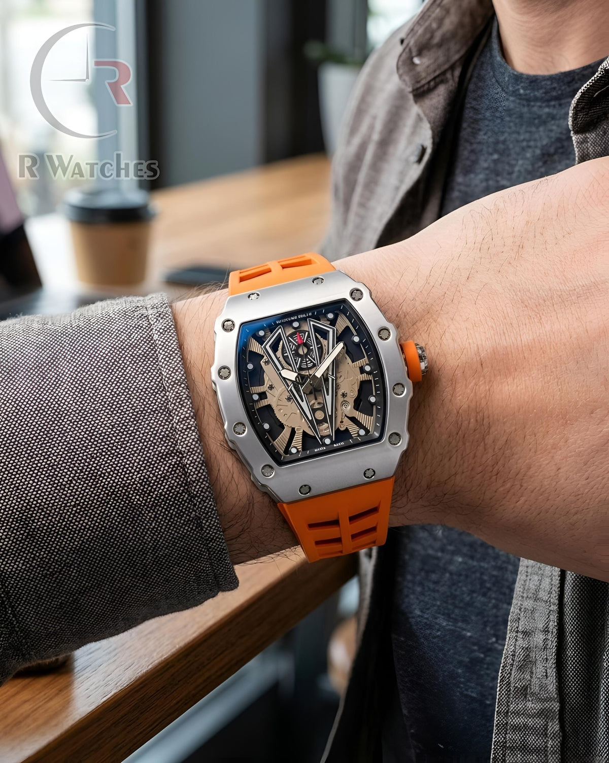 (OS)⭐ RM Silicon Orange Silver Black Dial