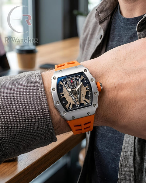 (OS)⭐ RM Silicon Orange Silver Black Dial