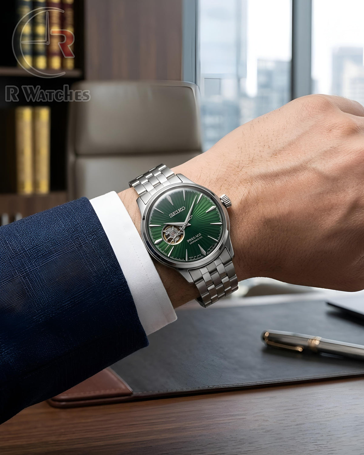 (OS2)⭐ Seiko Automatic Silver Green Dial