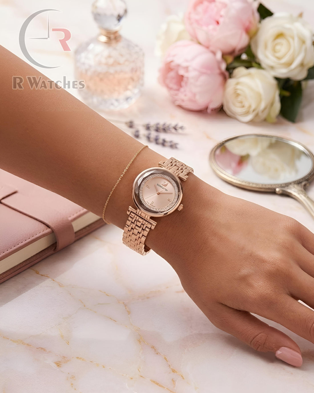 (OS) Swarovski Girls Diamond Rose Gold Pink
