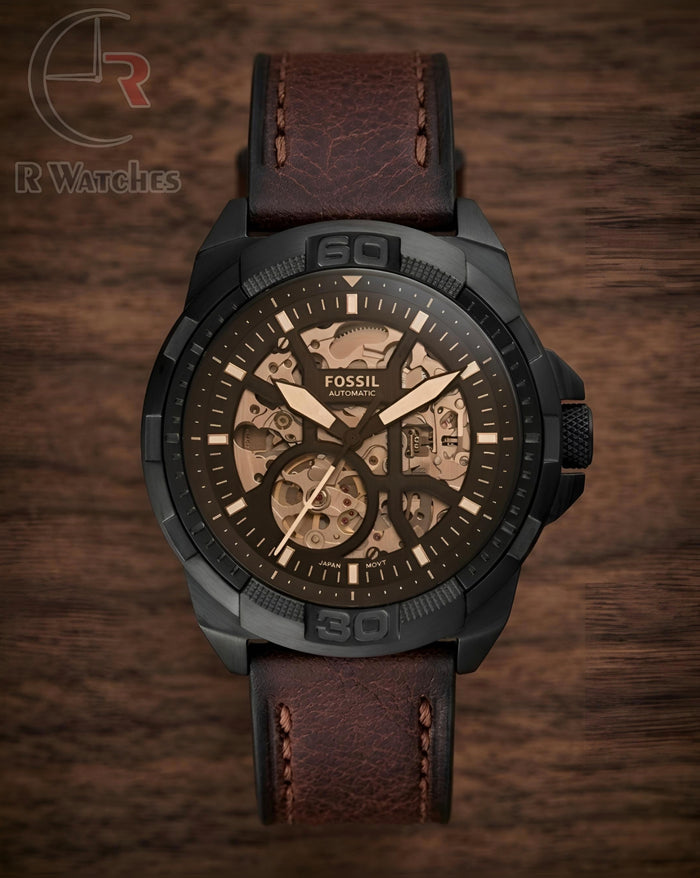 (OS) Fossil Automatic leather brown black gold dial