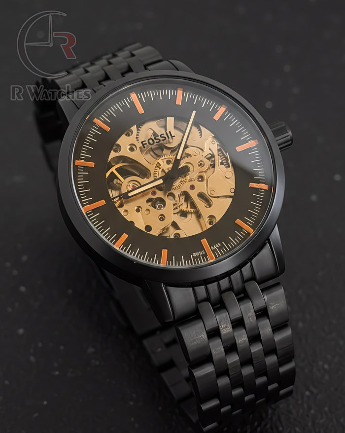 (SS) Fossil Automatic Full Black Dial