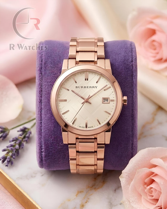 (OS) Burberry Girls Rose Gold Off White