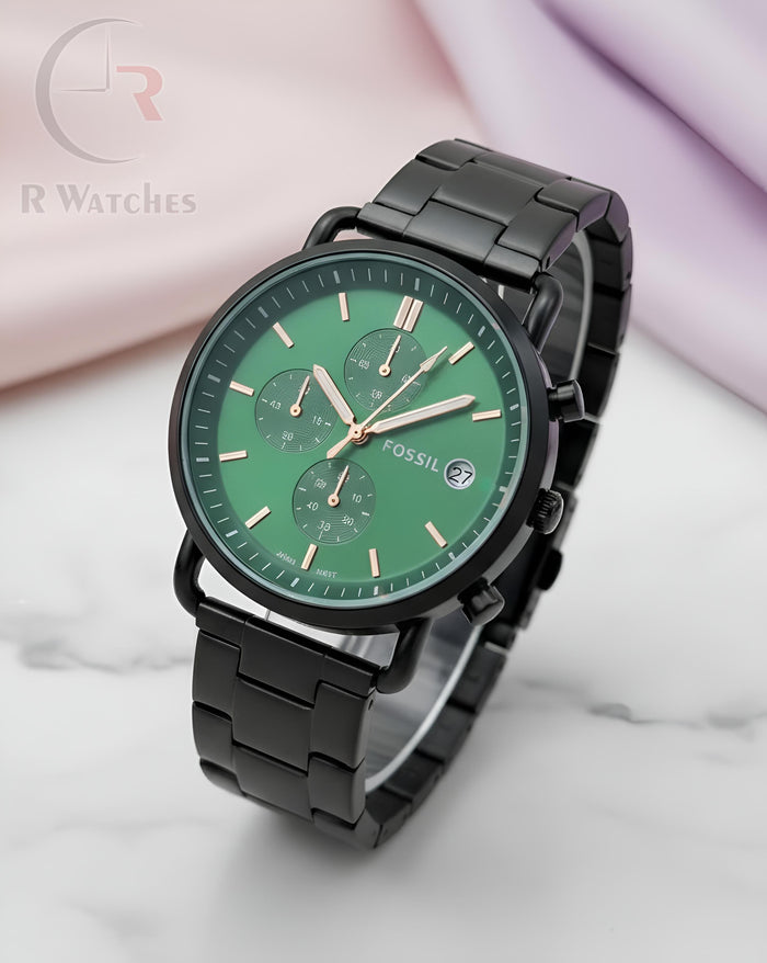 (SS) Fossil Girls Black Green Dial