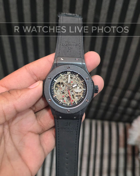 (OS)⭐ Hublot Automatic Leather Full Black