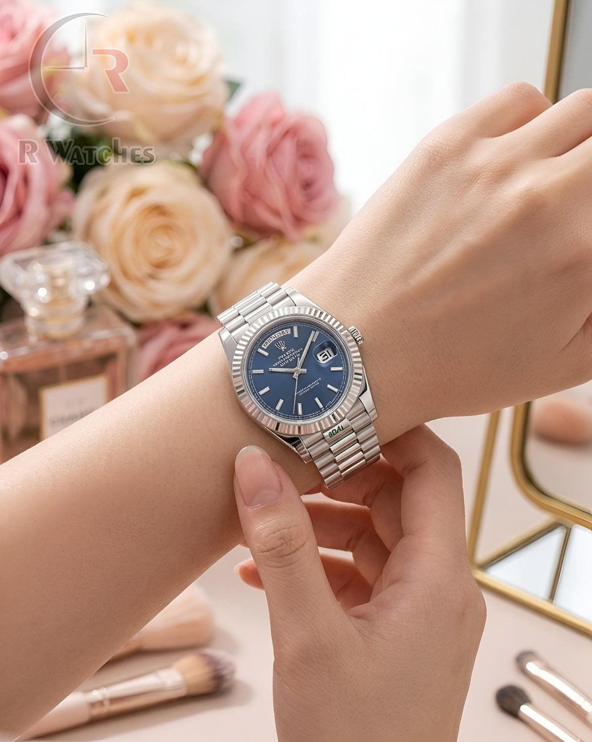 (OS2)⭐ Rolex Girls Silver Blue