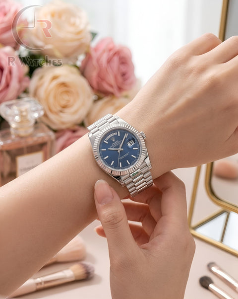 (OS2)⭐ Rolex Girls Silver Blue