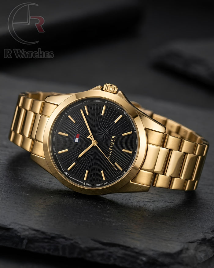 (OS) Tommy Hilfiger Gold Black Black Dial
