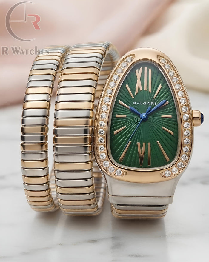 (OS) Bvlgari Snake Girls Diamond Dual Tone Green