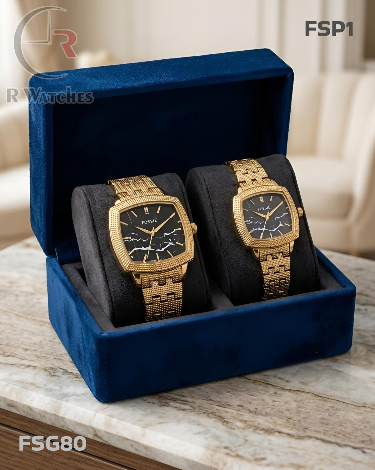 (OS) Fossil couple square Gold Black (FSP1) (FSG80)
