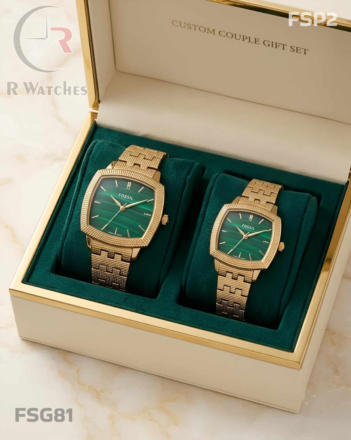 (OS) Fossil couple square Gold Green (FSG81) (FSP2)