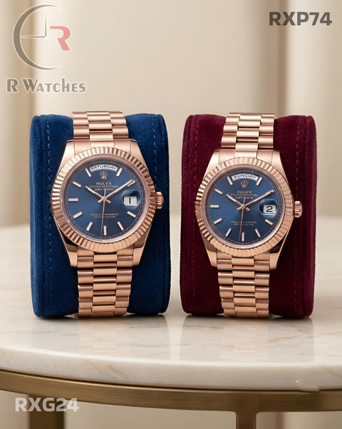 (OS) Rolex Couple Rose Gold Blue (RXP74) (RXG24)