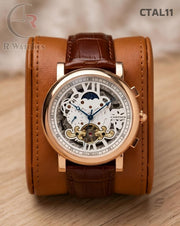 (OS2)🖤⭐ Cartier Automatic Leather Rose Gold White Dial (CTAL11)