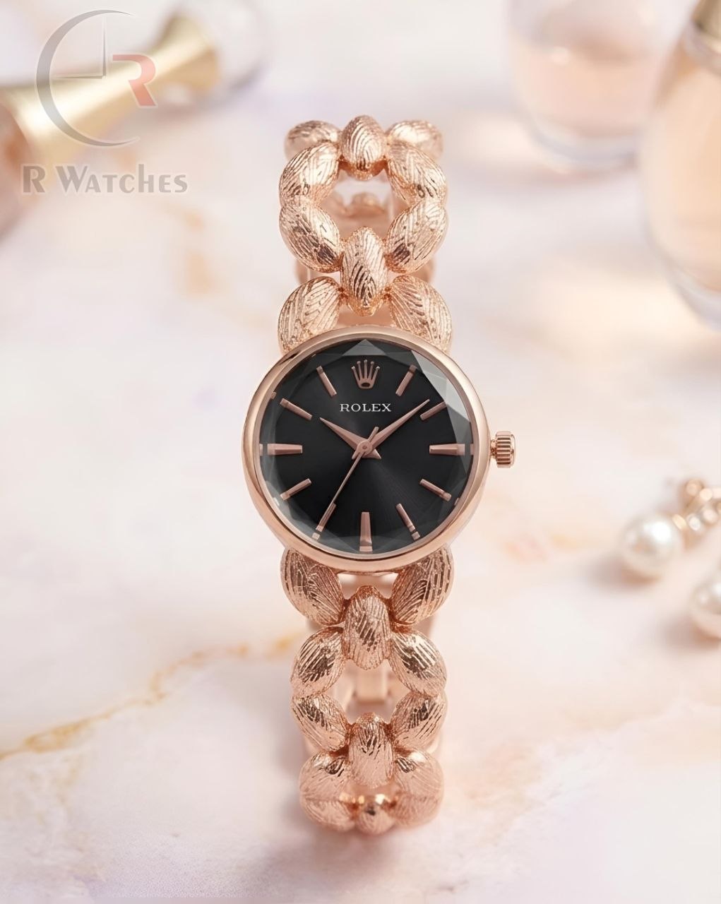 (OS)📷⬆️ Rolex Girls Diamond Cutt Rose Gold Black Dial (RXG2)
