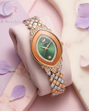 (SS) Swarovski Girls Diamond Rose Gold Green