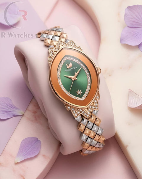 (SS) Swarovski Girls Diamond Rose Gold Green