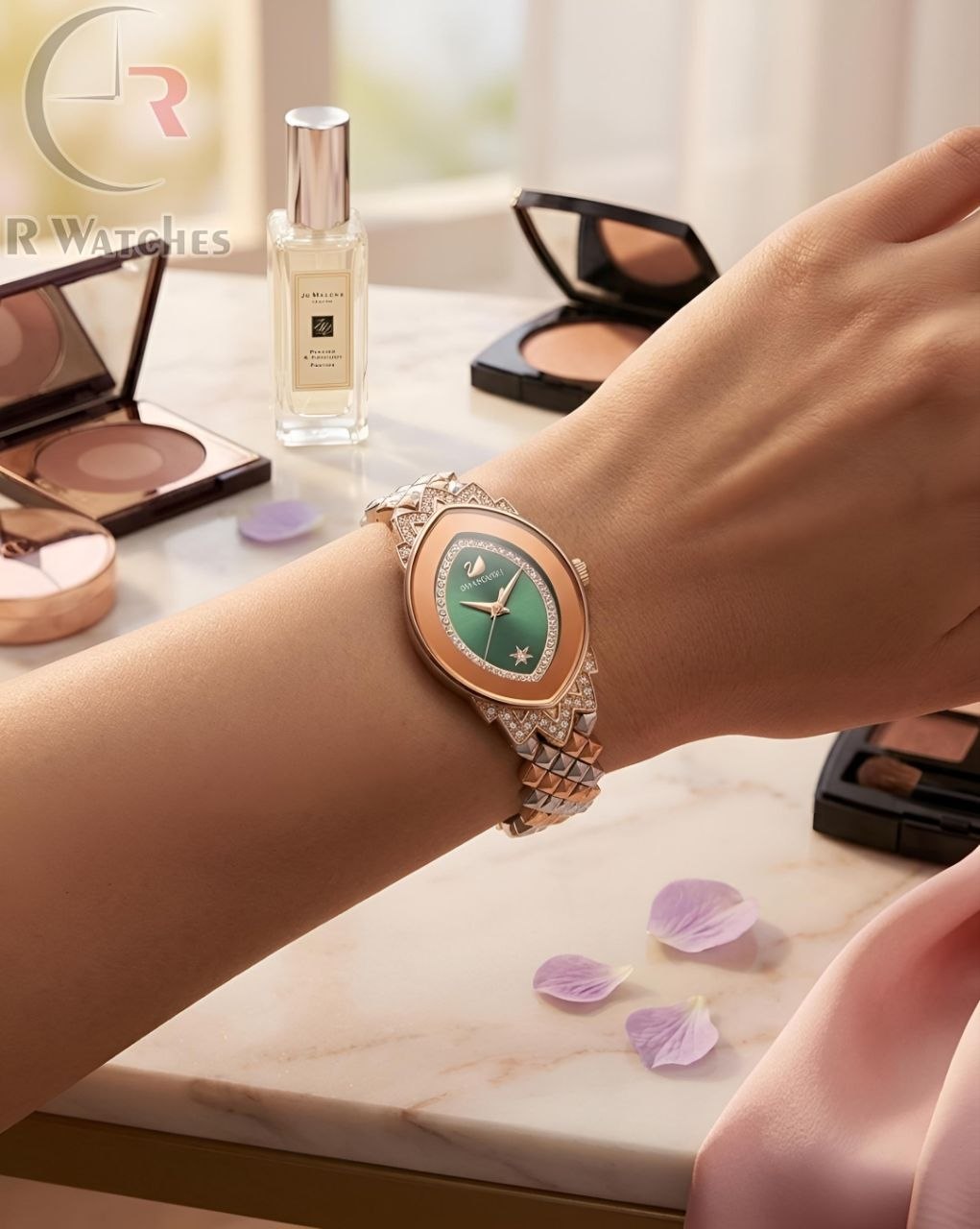 (SS) Swarovski Girls Diamond Rose Gold Green