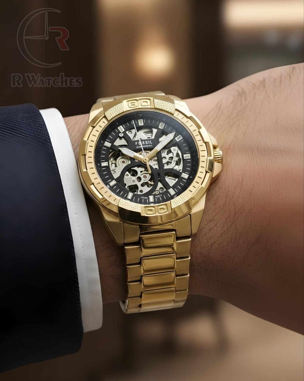 (OS) Fossil Automatic Full Gold Black Dial