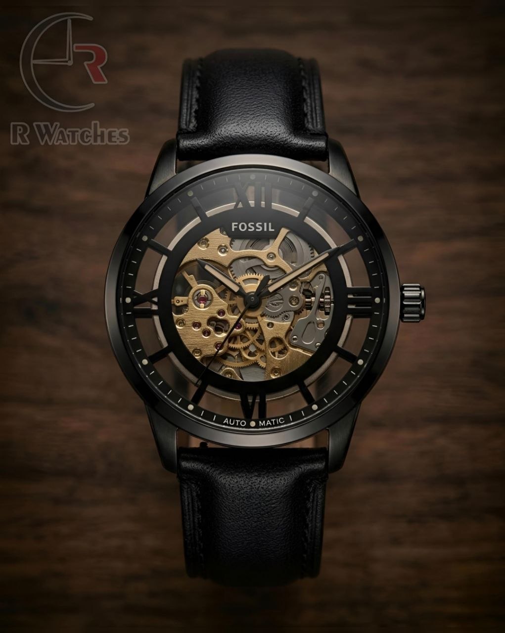 (SS) Fossil Automatic leather black