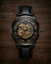 (SS) Fossil Automatic leather black