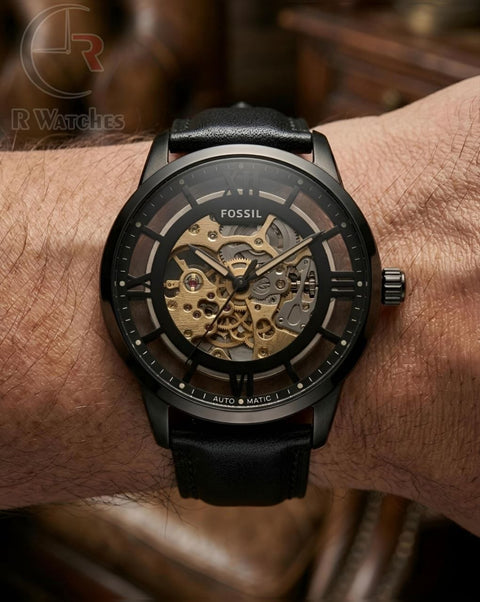 (SS) Fossil Automatic leather black