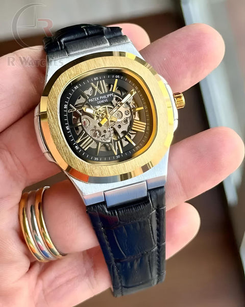 (OS) Patek Philippe Automatic leather dual tone Black