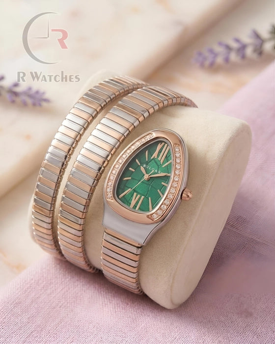 (OS) Bvlgari Girls Snake Diamond Rose Gold Green