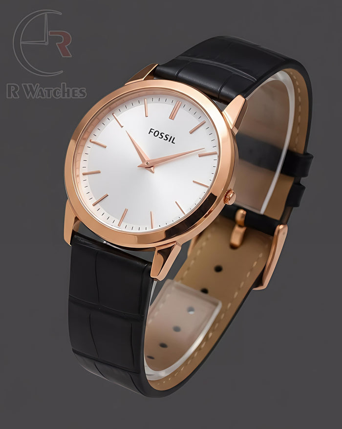 (SS) Fossil leather Rose Gold White Leather Black