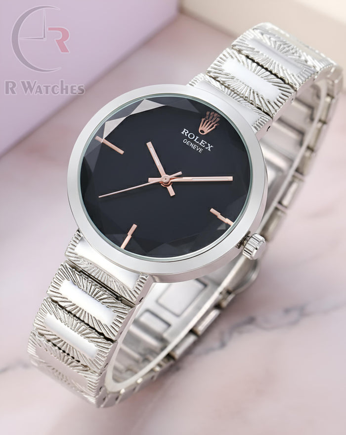 (OS) Rolex girls silver Black