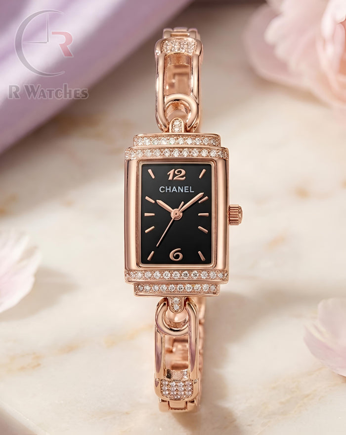 (SS)⭐ Chanel Girls Rose Gold Black Dial
