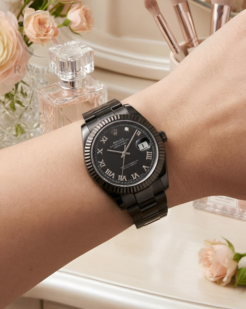 (OS3) Rolex Girls Full Black Roman Dial
