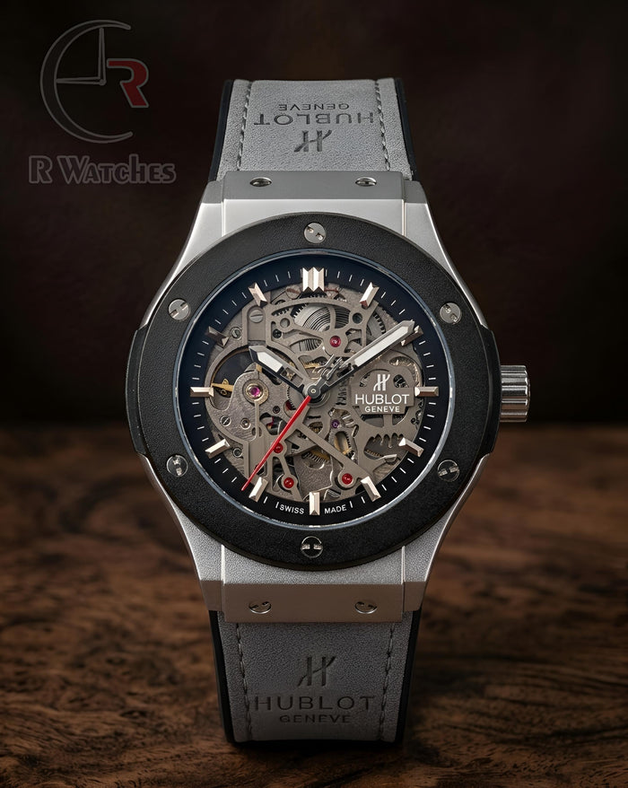 (OS3) Hublot Automatic Leather Grey Black Dial